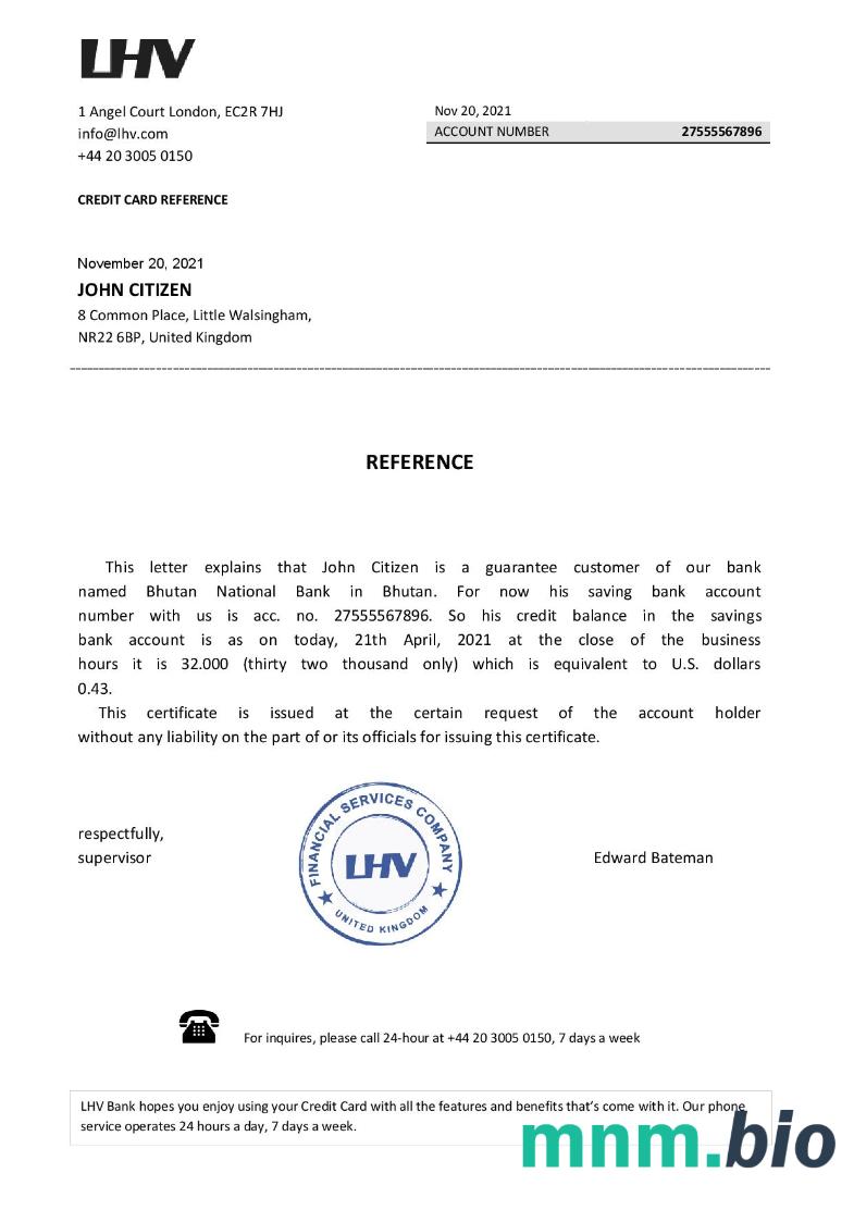 Przykład odniesienia bilansu LHV w Wielkiej Brytanii w formatach Word i PDF